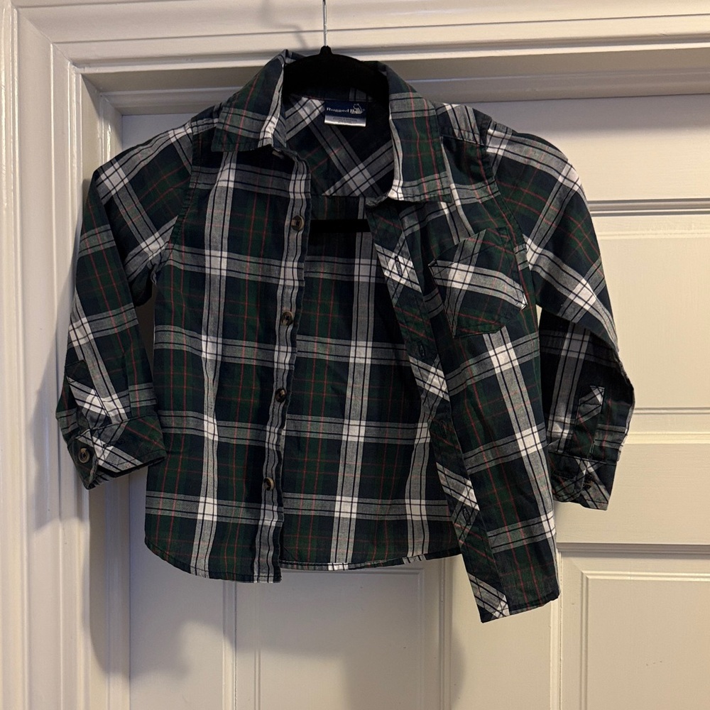 Plaid Kids Shirt - Green and White